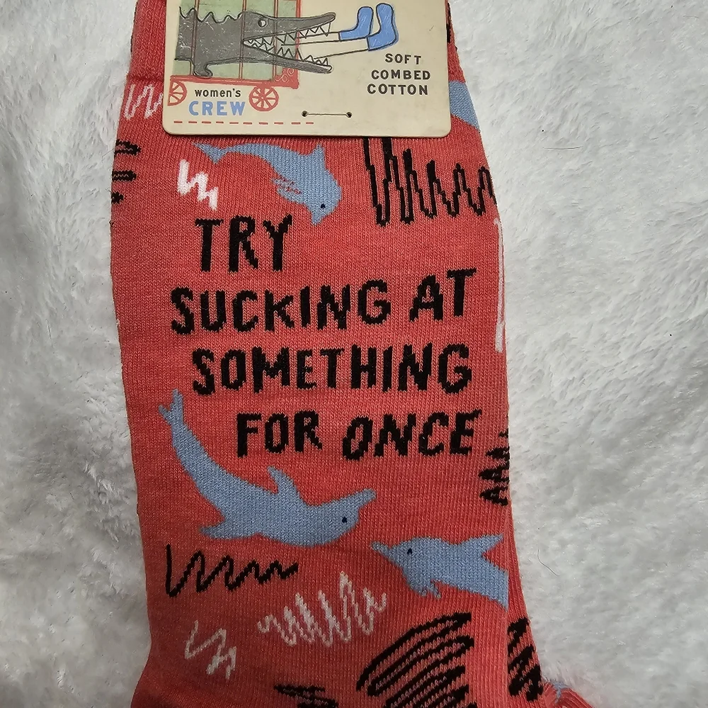 Blue Q Funny Try Sucking at Something Dolphin Crew Socks
